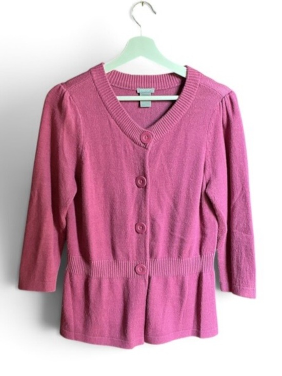 Ann Taylor Sweaters - Ann Taylor Women’s Mauve Button-Front V-Neck Peplum Cardigan
